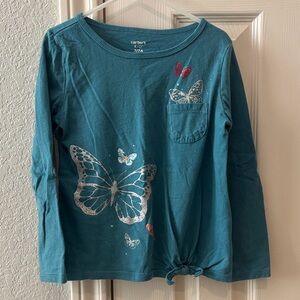 Carter's Teal Long-Sleeve Butterfly Knot-Front Top